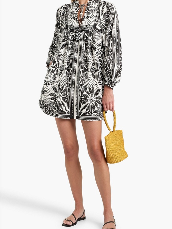 FARM Rio Dresses & Skirts - NWOT Farm Rio Black & White Printed Mini Dress with Tie Neck